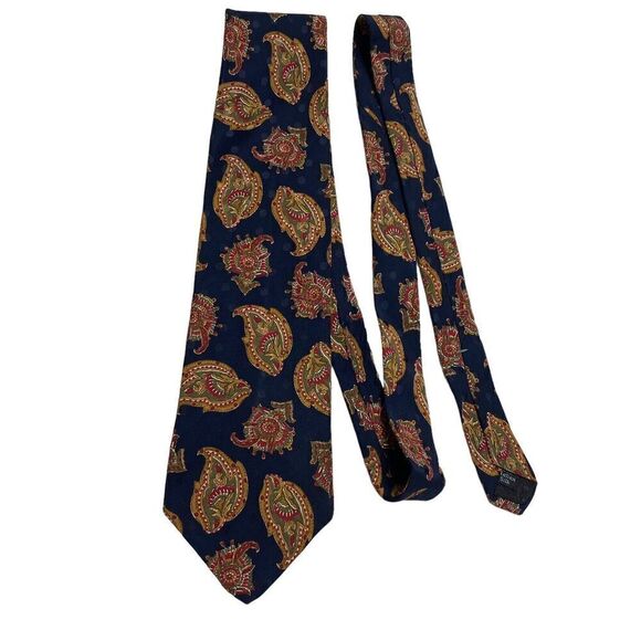 Vintage Halston III Necktie Men's Tie Italian Silk Navy Blue Paisley Designer - Picture 7 of 7